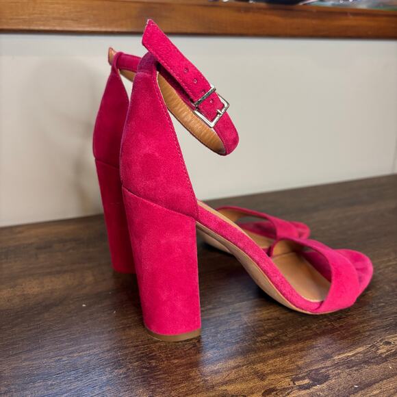 J, McLaughlin Bright Pink Suede Block Heel Sandal - size 7.5M - Picture 2 of 8